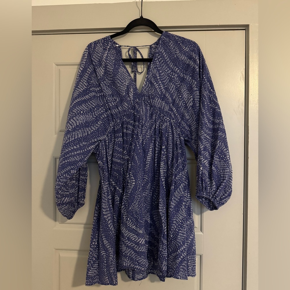 H&M Deep V Minidress Blue Print